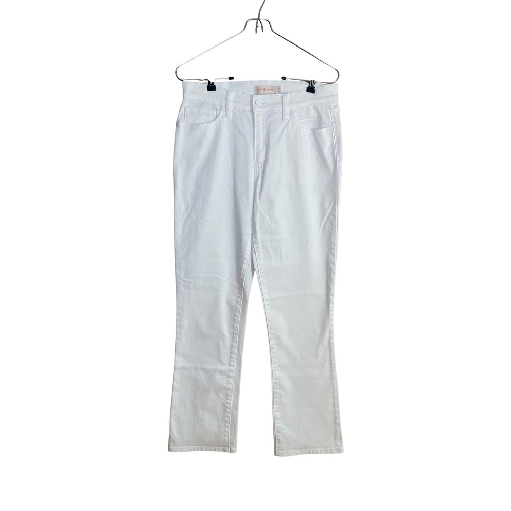 White Cropped Slim Jeans Women's 28 Tory Burch Designer Stretch Denim Preppy